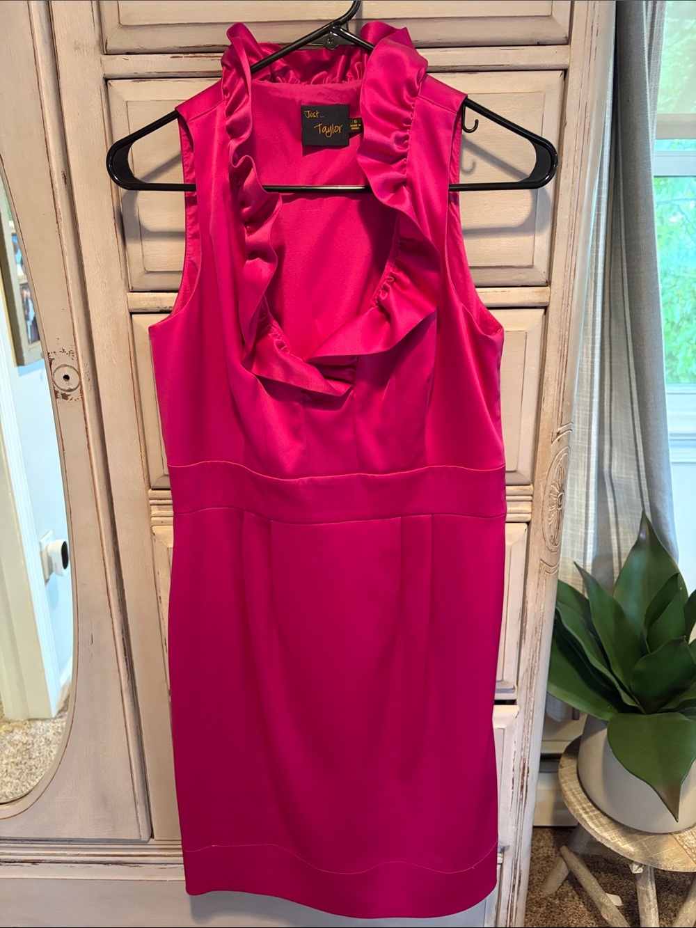 ASL Bright Fuchsia Ruffle-Neck Sleeveless Midi Dress